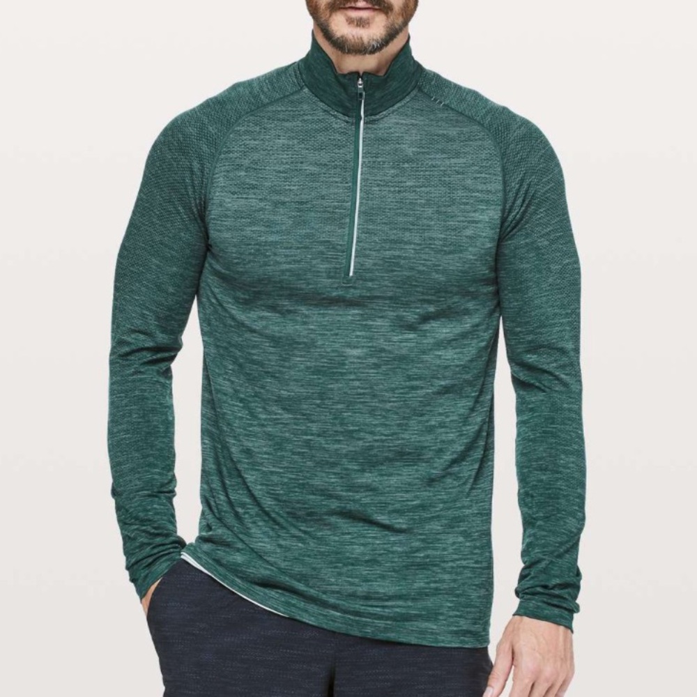lululemon athletica Men's Heathered Green Quarter-Zip Long Sleeve